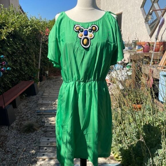 Miss Sixty Green Cut Out Shoulder Dress - 8 - Picture 1 of 4